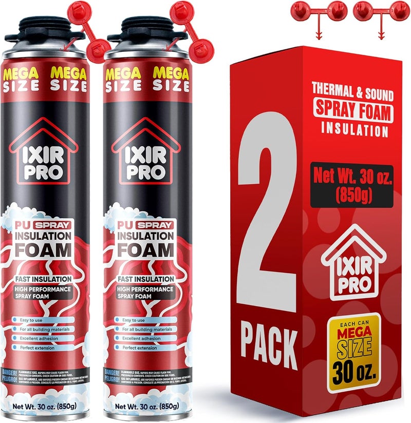 ixirpro Spray Foam Insulation Can (2 x 30 oz. / 850 g) Expanding Sealant, Mega Size Closed Cell Spray Foam Insulation, High Density, Walls Ceiling Windows Doors - Image 1
